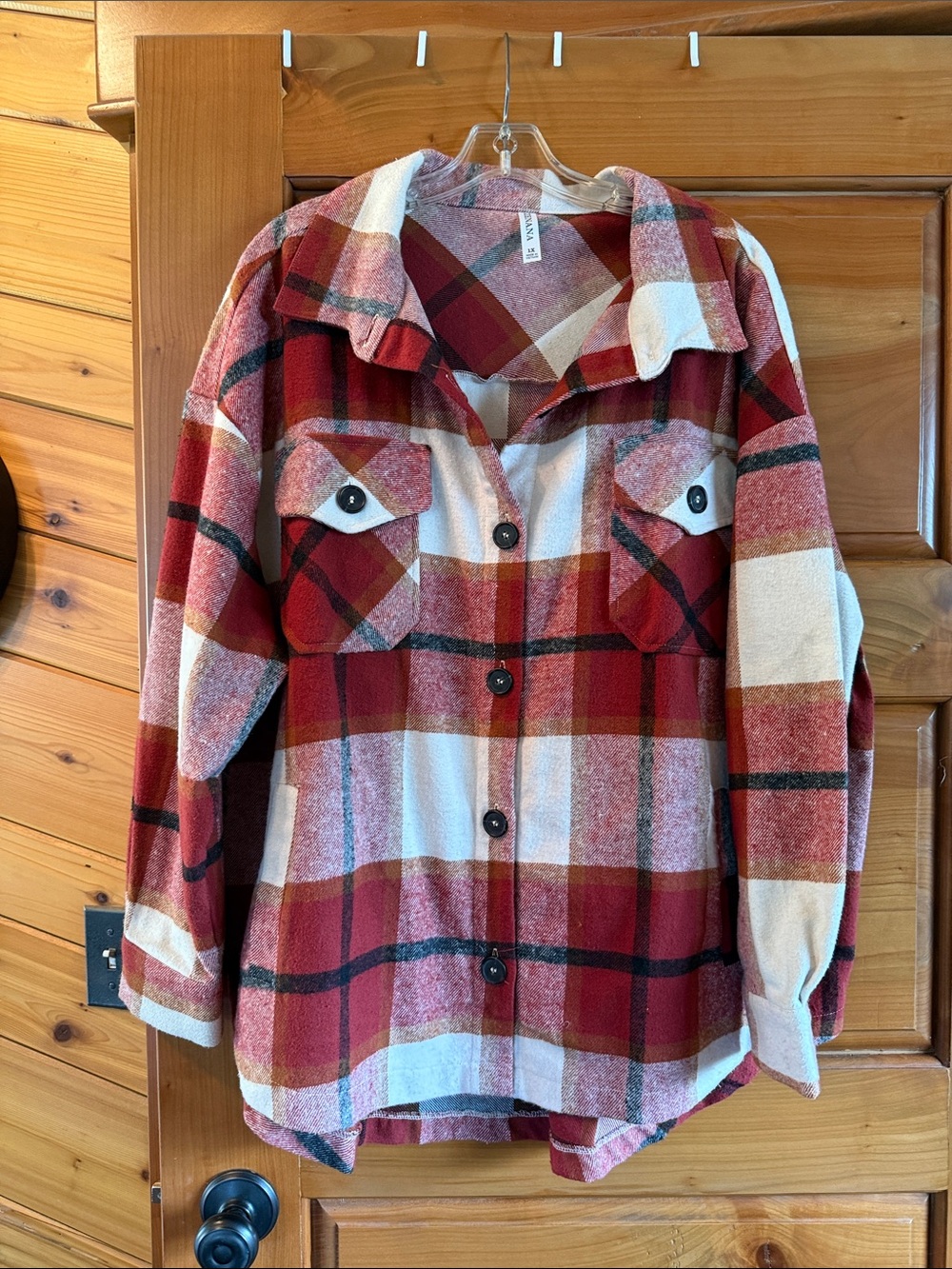 Warm Shacket in Red and Cream
